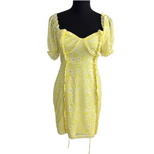 Sbetro Womens Y2K Floral Babydoll Milkmaid Dress M Yellow Coquette Fairycore